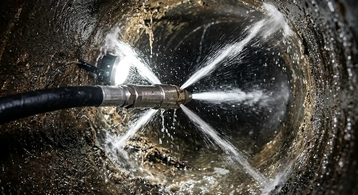 High-pressure hydro jetting nozzle cleaning sewer pipe for Storm Drain Cleaning in Minden